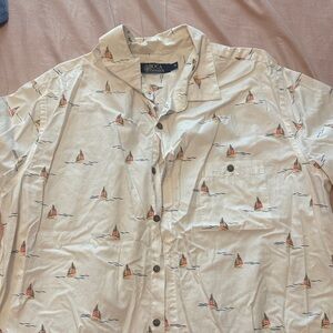 Men's Cream Sailboat Casual Button Down Shirt